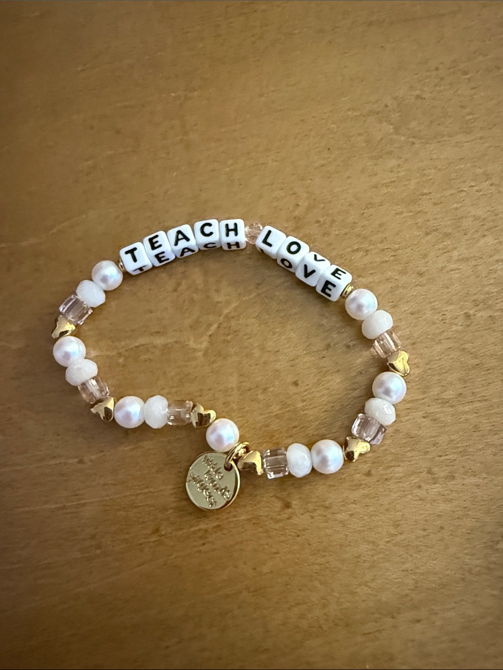 Little Words Project Teach Love Beaded Stretch Bracelet - Gold & White